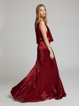 Alma silk skirt and top in red