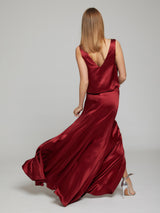 Alma silk skirt and top set in red