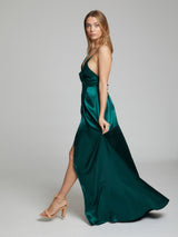 Green silk cocktail dress