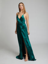 Green silk cocktail dress