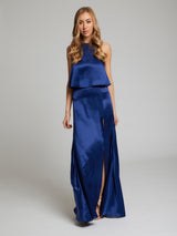 Lena navy silk skirt & top set