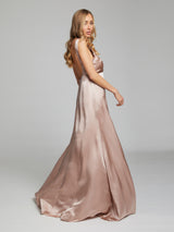 The Romee silk dress in blush pink, worn by Sophie Habboo