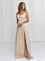 The Salome silk bridesmaid dress in champagne colour