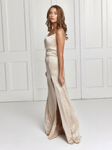 The Salome silk bridesmaid dress in champagne colour
