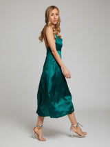 The Selah midi silk dress in winter green worn by Sophia Habboo