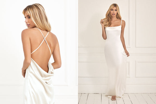 New luxe ivory silk Arabella wedding dress