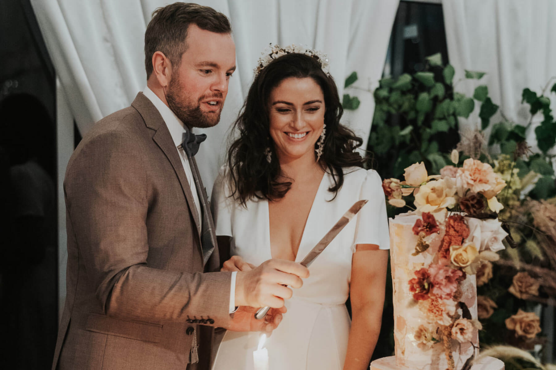 Bride Ciara wearing our Elsie Wedding Dress