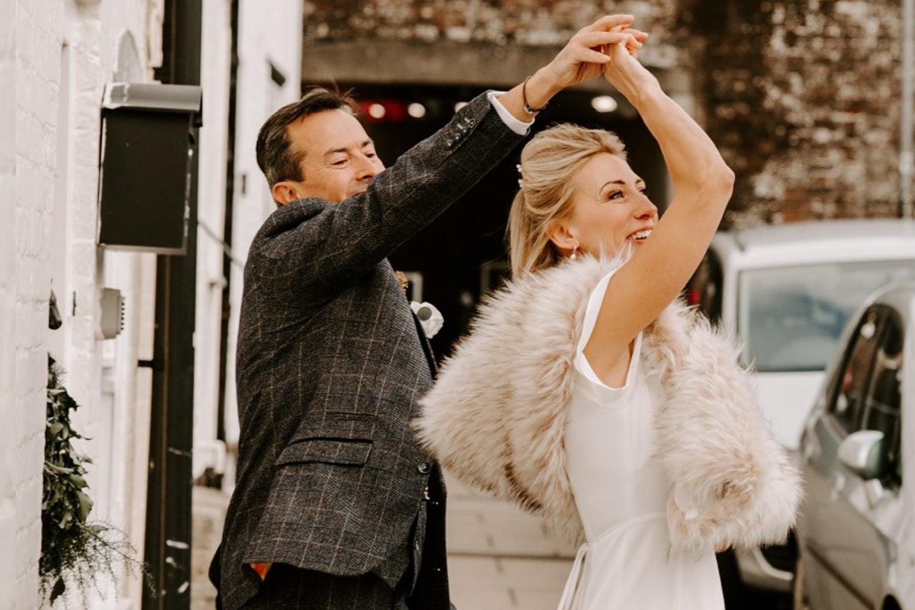 Bride Debbie wearing our Elsie Wedding Dress