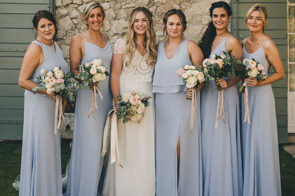 Mixing light blue bridesmaid dresses