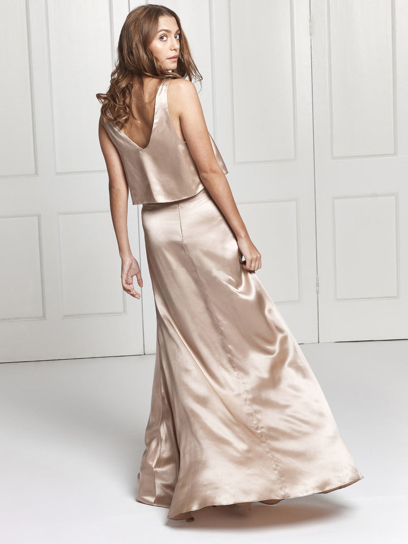Alma silk skirt and top in champagne colour