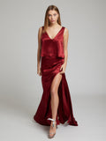 Heloise Agostinelli wearing the Alma silk skirt and top set in red