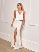 Amy Neville wearing our Alma wedding skirt and top set
