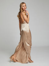 Sophie Habboo wearing the Charlotte Champagne Silk Dress