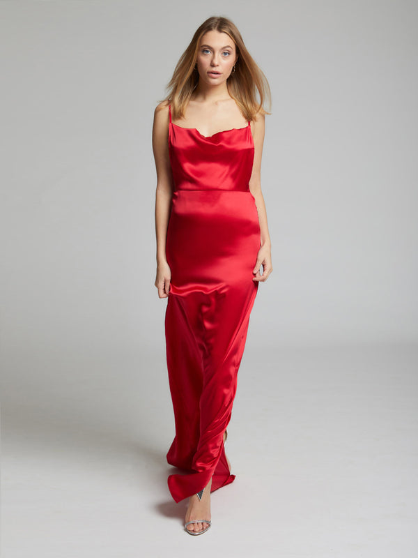 Heloise Agostinelli wearing our red Charlotte silk slip dress