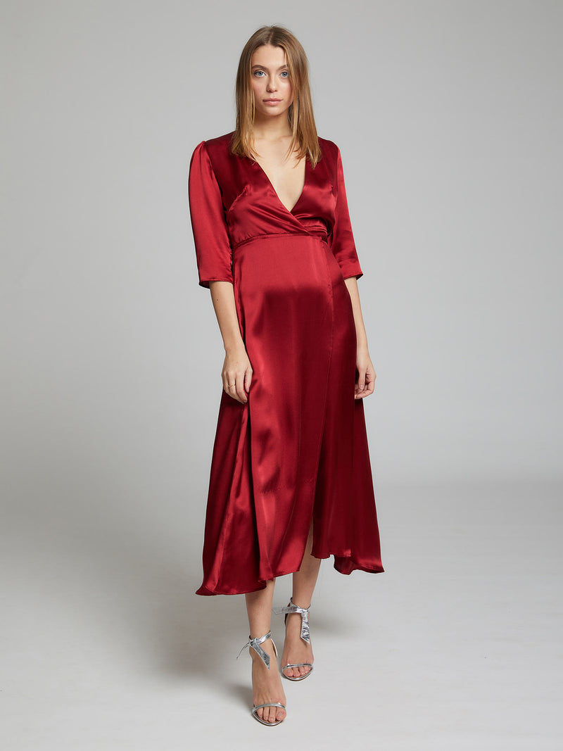 The Diana evening and occasion dress in deep red made from 100% silk
