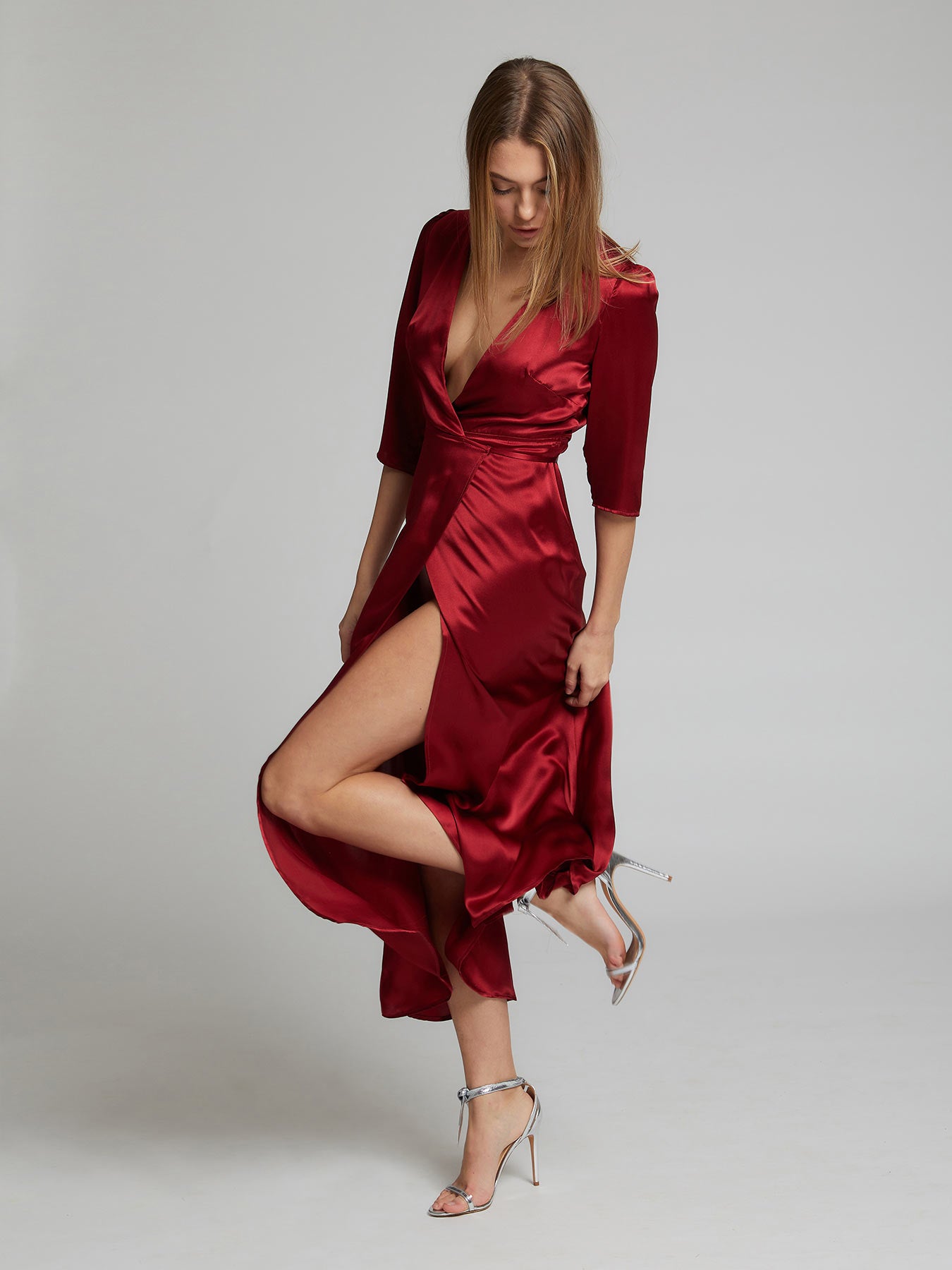 The Diana evening and occasion dress in deep red made from 100% silk