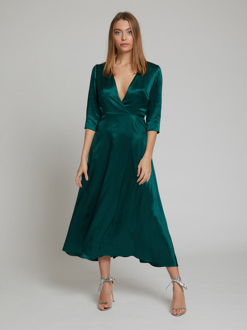 The Diana midi silk dress in winter green worn by Heloise Agostinelli