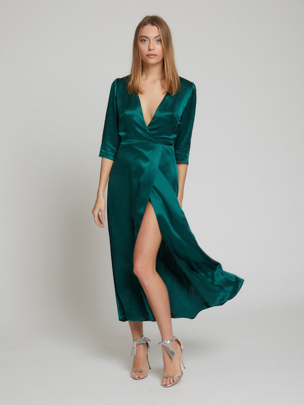 The Diana midi silk dress in winter green worn by Heloise Agostinelli