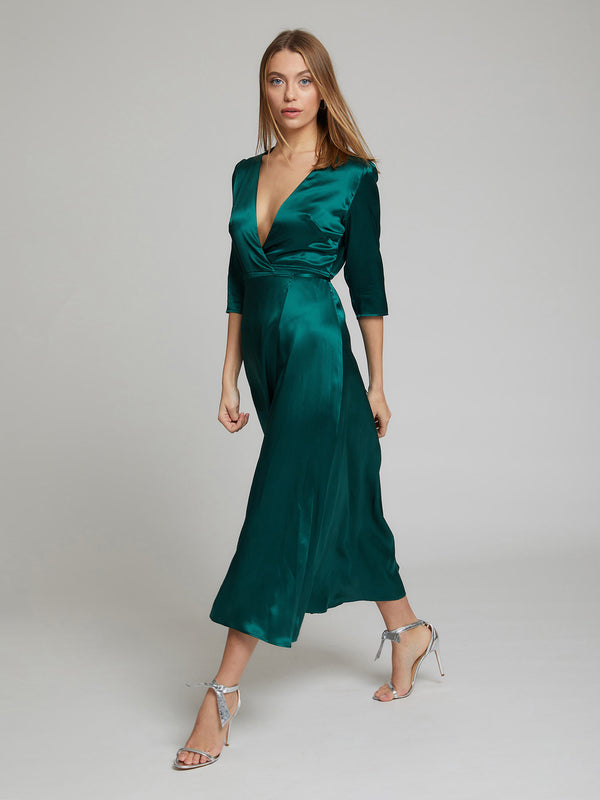 The Diana midi silk dress in winter green worn by Heloise Agostinelli