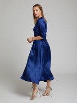 The Diana midi silk dress in blue worn by Heloise Agostinelli