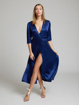 The Diana midi silk dress in blue worn by Heloise Agostinelli