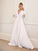 The Evie wrap wedding dress worn by Amy Neville