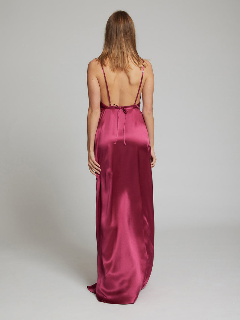 The Grace silk dress in deep pink worn by Heloise Agostinelli