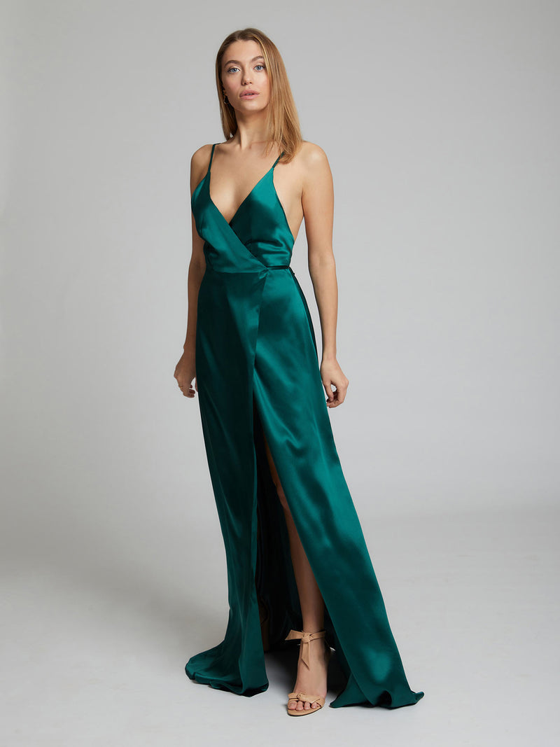 Green silk cocktail dress