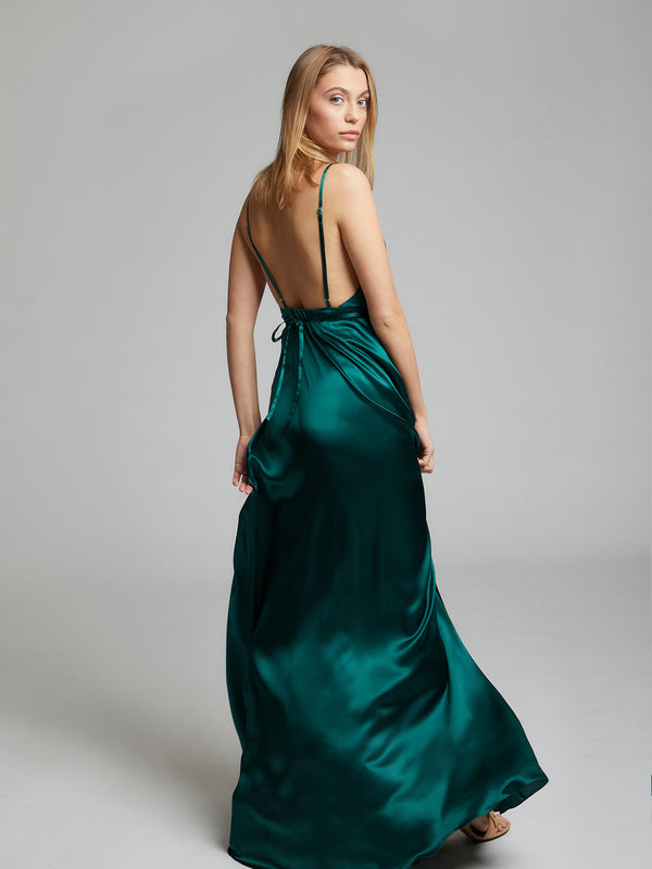 Green silk cocktail dress