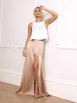 Lena champagne silk skirt & ivory top set
