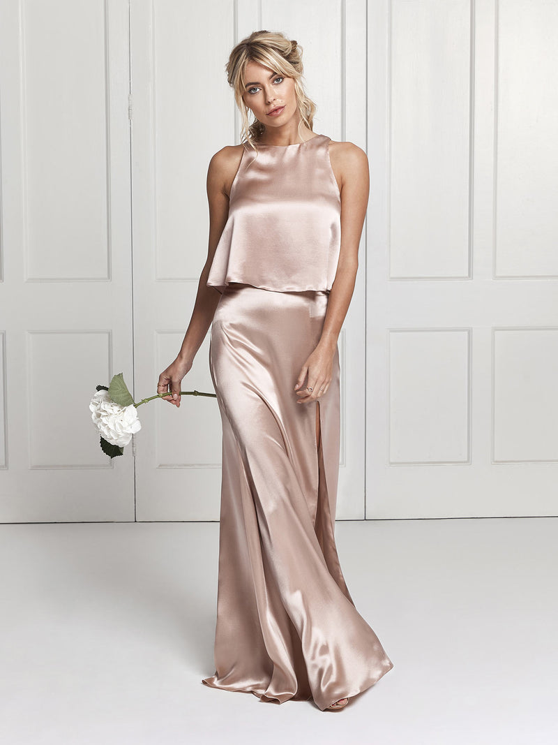 The Lena two piece skirt & top bridesmaid dress in blush pink