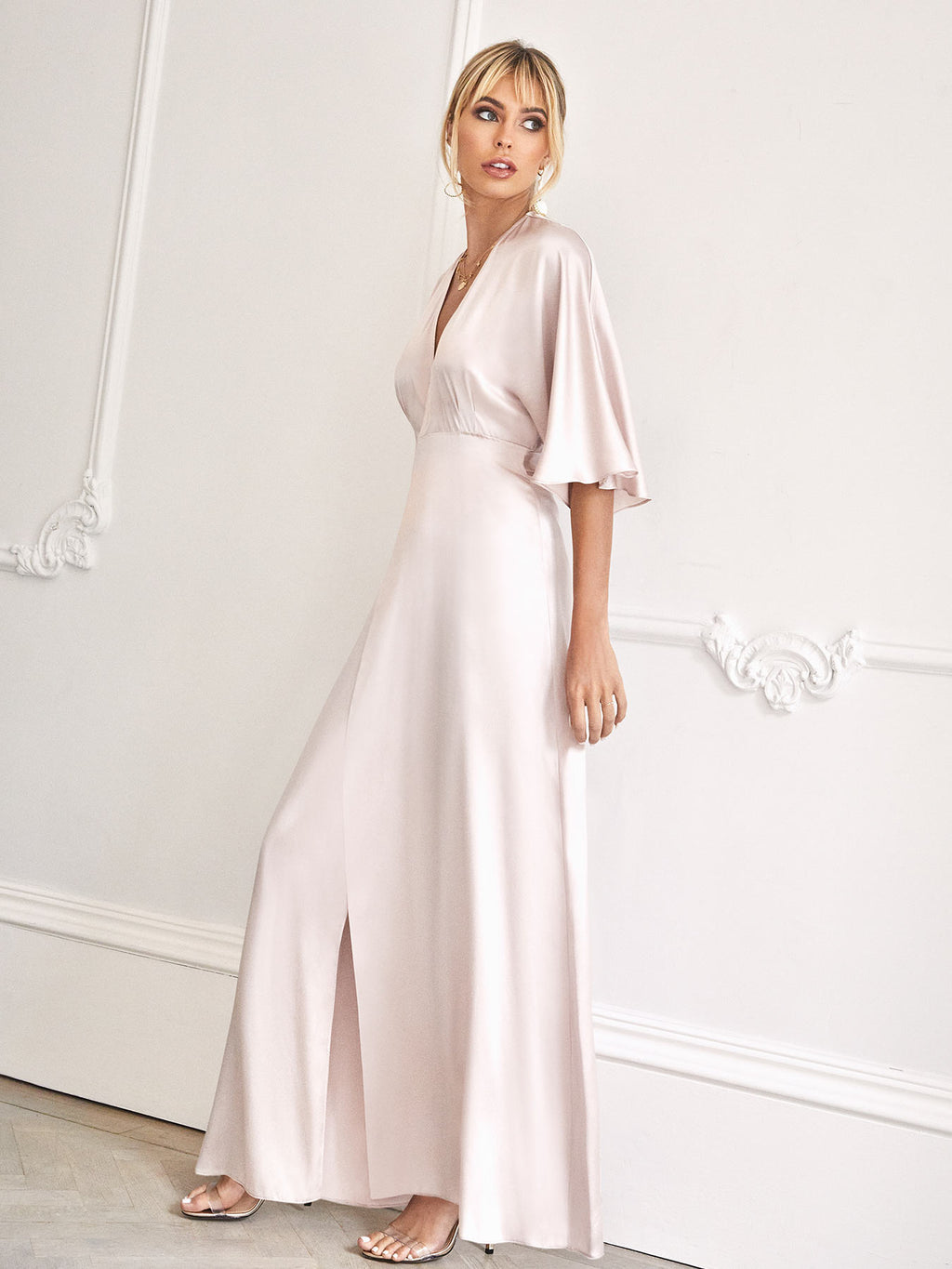 The Lucille kimono in blush pink silk