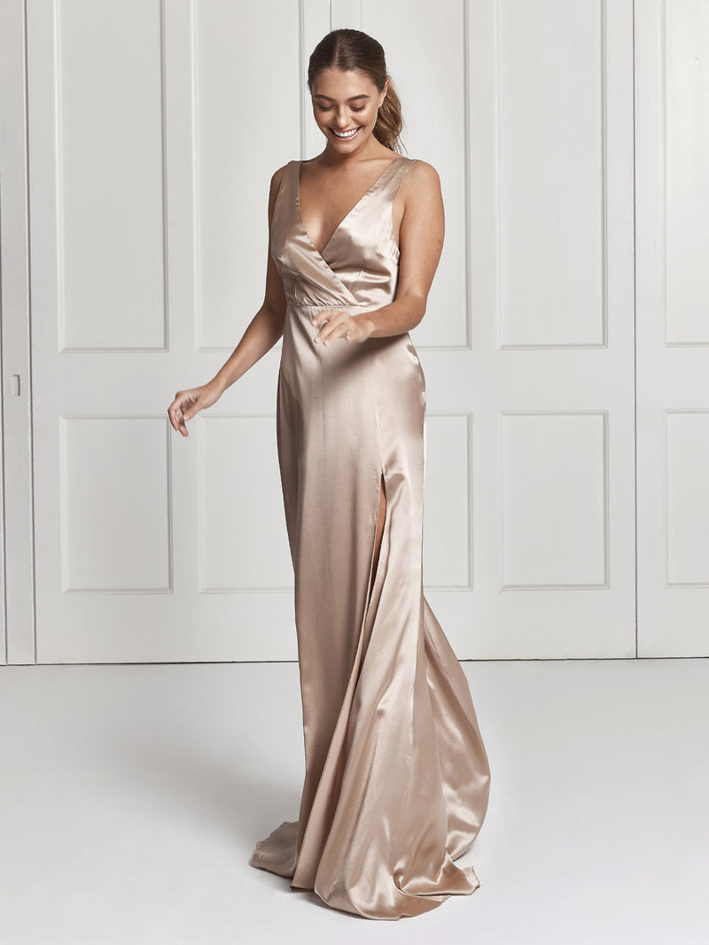 The Romee champagne silk dress