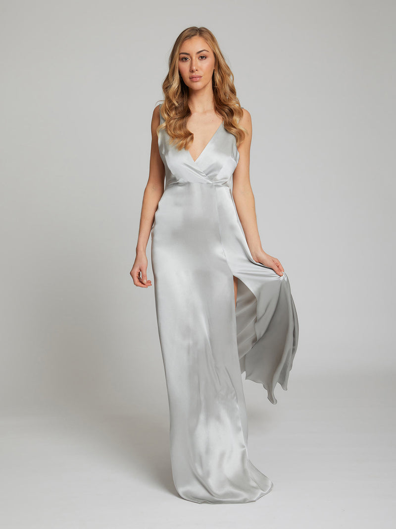 The Romee silver silk dress