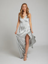 The Romee silver silk dress