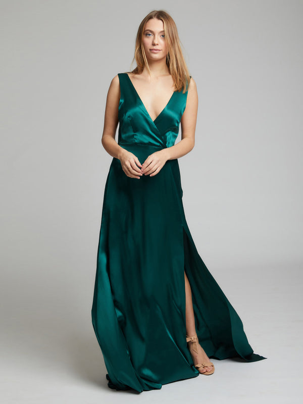 The Romee winter green silk dress