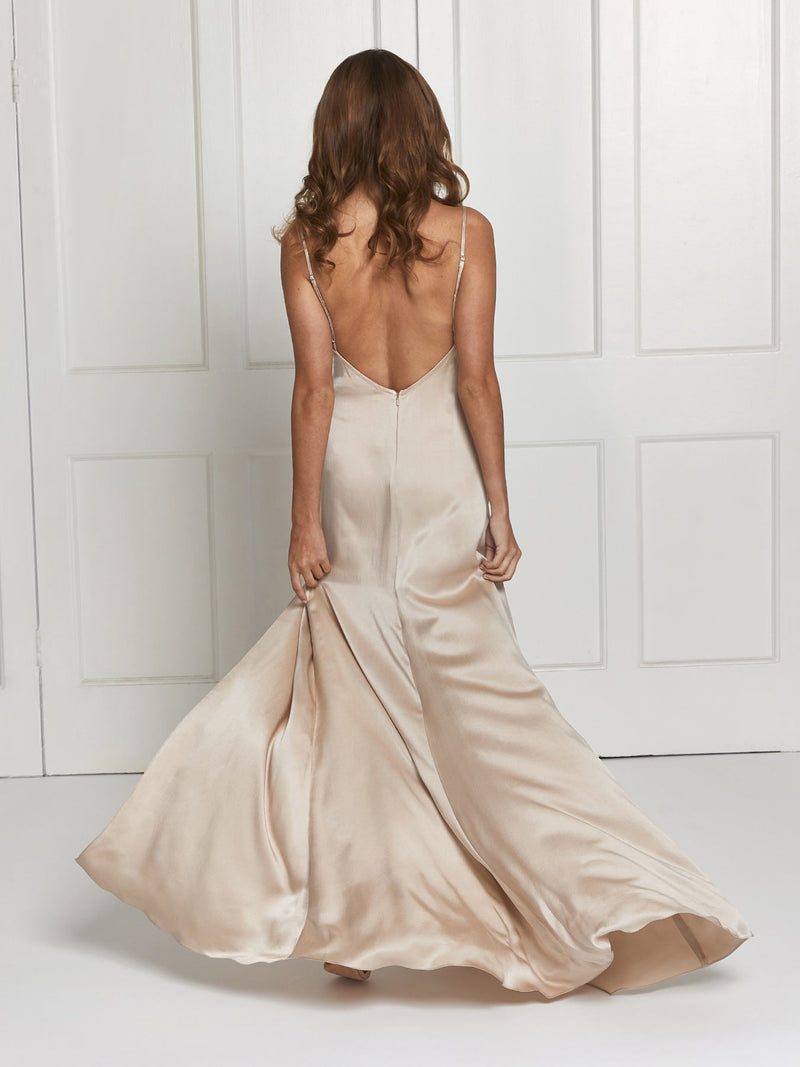 The Salome silk bridesmaid dress in champagne colour