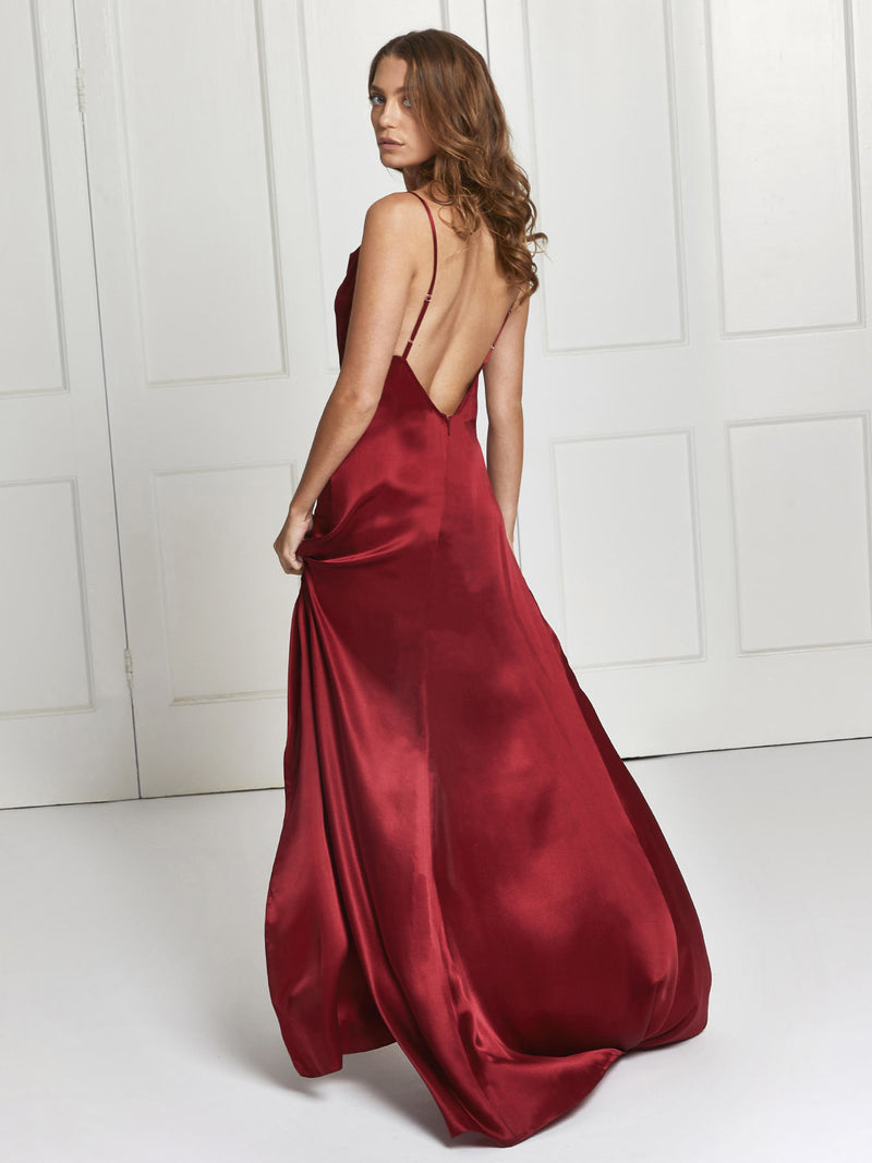 Salome silk dress in deep red