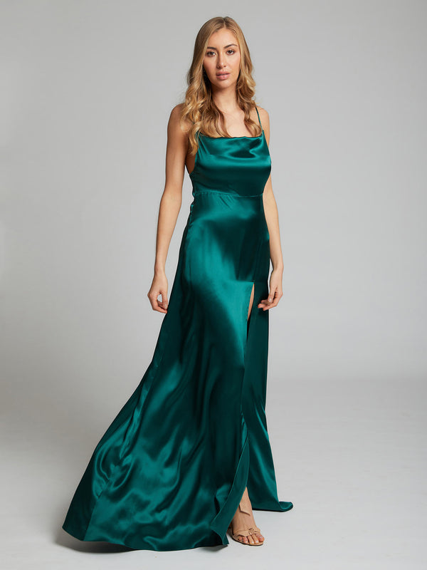 Salome silk dress in winter green