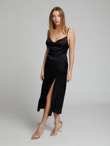 Selah black midi silk slip dress by London designer Constellation Âme