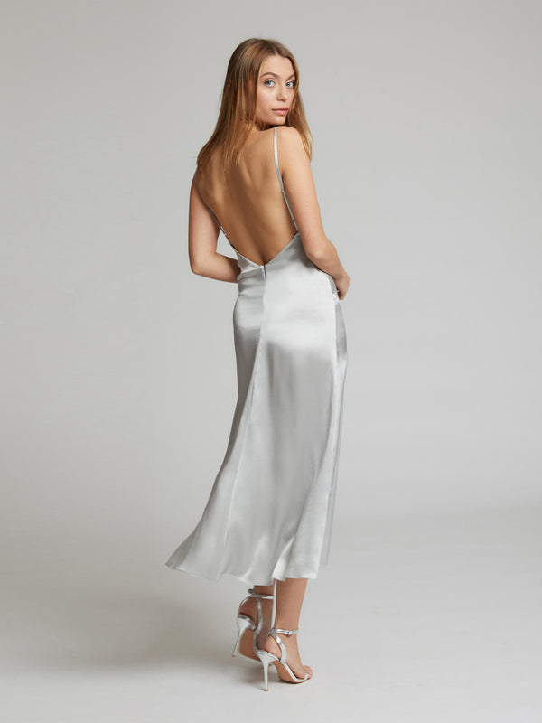 Selah midi lenth silk dress in Silver