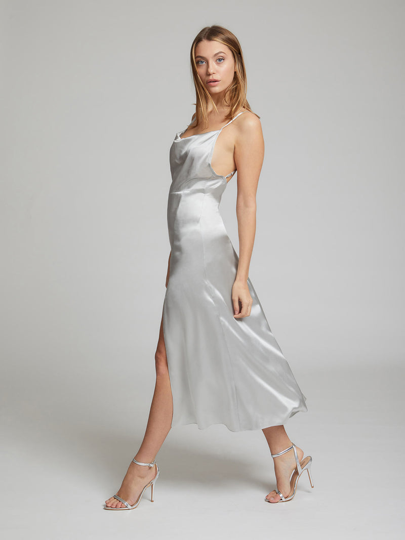 Selah midi lenth silk dress in Silver