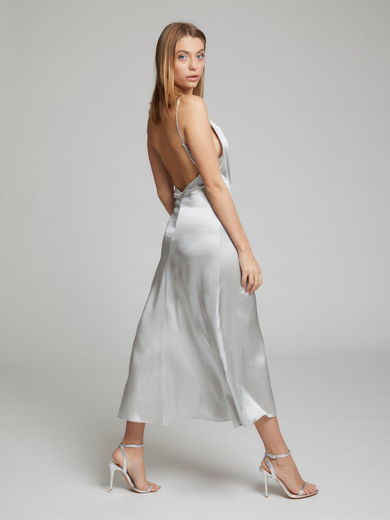 Selah midi lenth silk dress in Silver