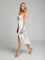 Selah white midi silk slip dress by London designer Constellation Âme